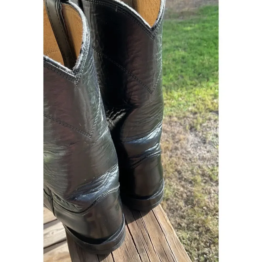 Justin Classic Black Roper Style L-3703 Cowboy Boots Mens Sz 6 1/2C